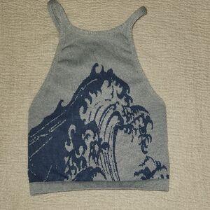FP Movement Gray and Blue Wave Pattern Crop Top